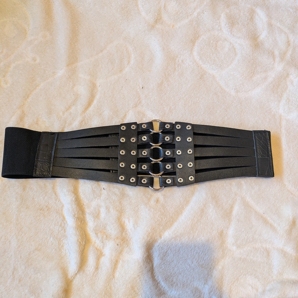Black Elastic Waist Belt with Silver Buckle